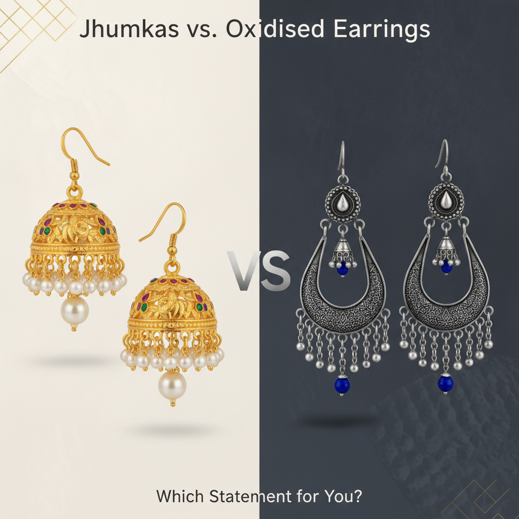 Jhumkas vs. Oxidised Earrings: Which Statement for You?