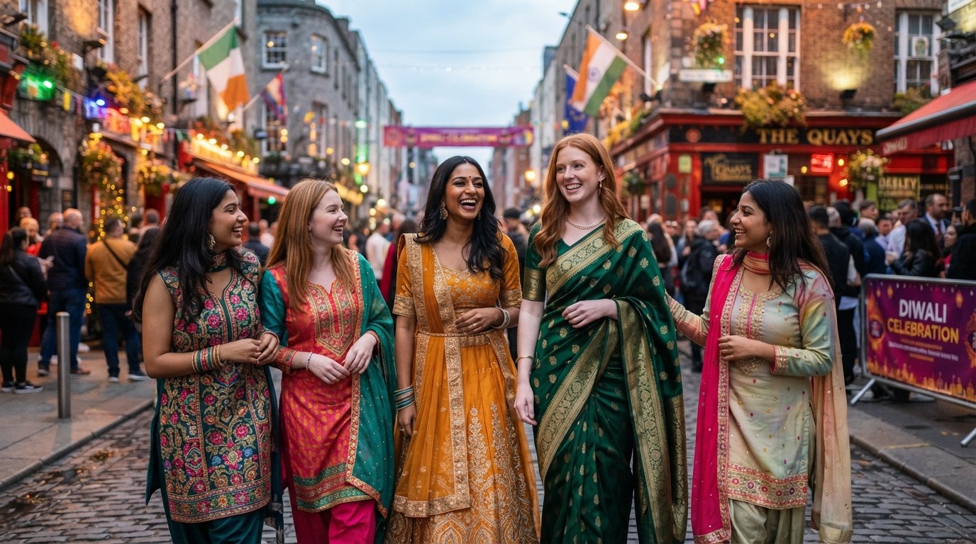 Emerald Isle Embraces Saffron Silhouettes in Festive Fashion