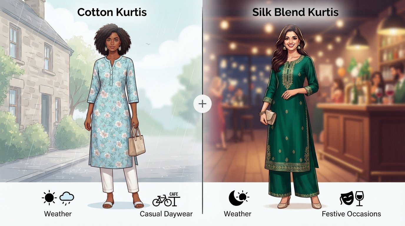 Cotton vs. Silk Blend Kurtis: Irish Weather & Occasions